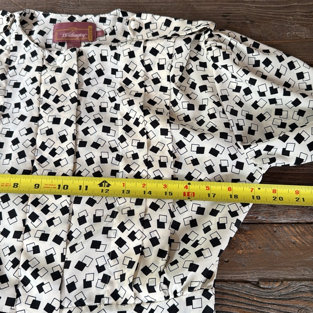 Vintage Worthington peplum button-down top ivory/black geometric EUC SMALL - Picture 12 of 12